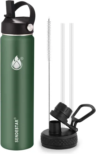 Miniatura 71 de SENDESTAR Botella de agua aislada de 24 onzas, boca ancha, botella de agua de 24 onzas con tapa con popote, tapa de boquilla, acero inoxidable