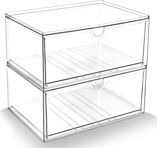 Miniatura 18 de Prsildan - Organizador de cajones acrílico para maquillaje con 3 cajones, almacenamiento transparente apilable para biberones, manualidades, joyas