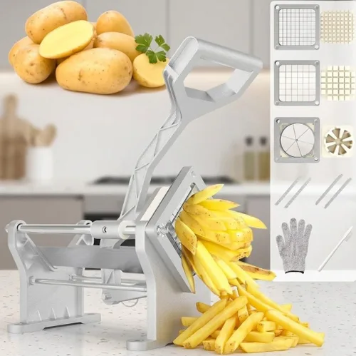 Miniatura 12 de Sunvivi Cortador de papas fritas de acero inoxidable: con 2 cuchillas reemplazables (1/2 y 3/8 pulgadas), cortador profesional para papas