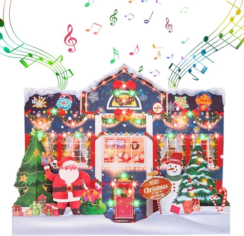 Miniatura 11 de MZD8391 Tarjetas de Navidad con proyecciones de Papá Noel animadas, tarjeta de felicitación de regalo de Navidad desplegable 3D con luces musicales