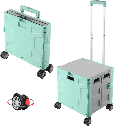 Miniatura 32 de FELICON SELORSS Carro de Utilidad Plegable Carro de Mano Plegable con Mango Telescópico de Plástico Resistente Cesta Plegable de 4 Ruedas Giratorias