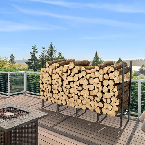 Miniatura 6 de Soporte de leña para interiores y exteriores de 5.3 pies para almacenamiento de leña para chimenea, soporte ajustable para apilar troncos de fuego