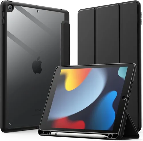 Miniatura 13 de JETech Funda para iPad de 10.2 pulgadas (9ª/8ª/7ª generación, 2021/2020/2019) con soporte para lápices, carcasa trasera transparente, soporte