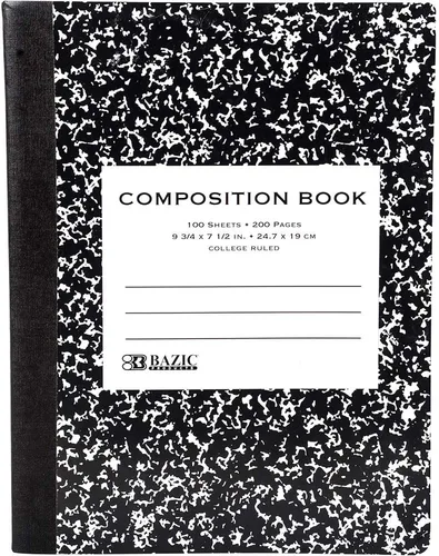 BAZIC PRODUCTS Cuaderno de composición con rayas universitarias, 100 hojas, cuaderno de composición de mármol negro con cubierta duradera, papel sin