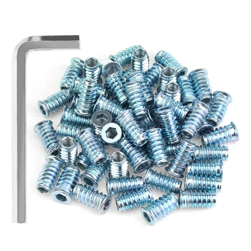 Miniatura 12 de Insertos roscados de 1/4-20, insertos de madera, insertos roscados de acero para tornillo de muebles de madera, kit de 145 piezas de insertos