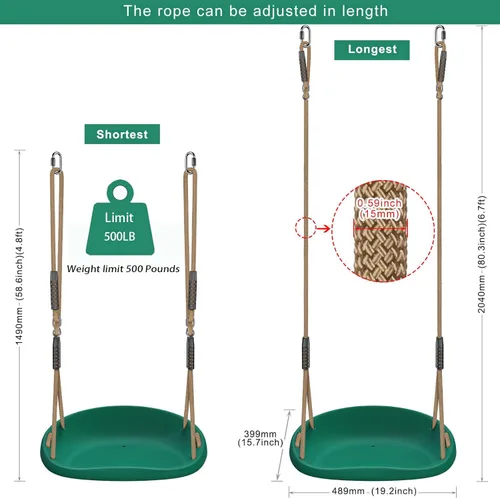 Miniatura 2 de Asiento columpio resistente con asientos más anchos y cuerda ajustable y mosquetones, asiento oscilante antideslizante para niños y adultos