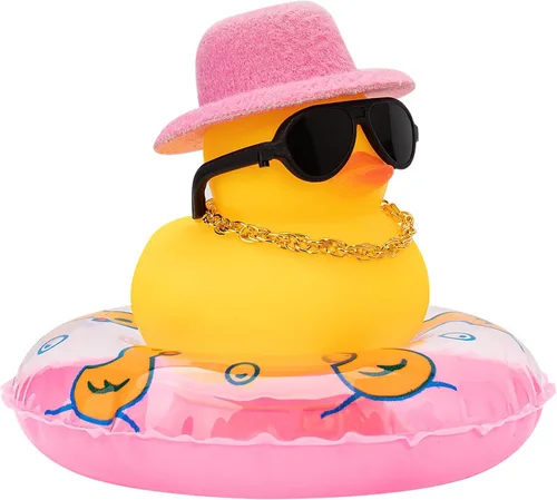Miniatura 43 de wonuu Pato de Goma para Automóvil, Decoración de Pato Amarillo para Tablero con Sombrero de Sol, Anillo de Natación, Collar, Gafas de Sol