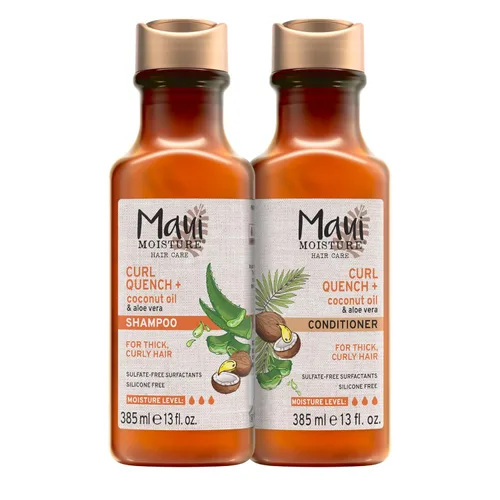 Maui Moisture Curl Quench + Champú de aceite de coco + acondicionador para hidratar y desenredar el cabello rizado apretado, champú suavizante,