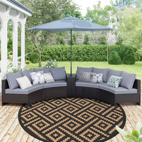 Miniatura 41 de GENIMO Alfombra de exterior impermeable de 5 x 8 pies, alfombras reversibles, alfombra de área, alfombra de plástico para exteriores, alfombra Negro