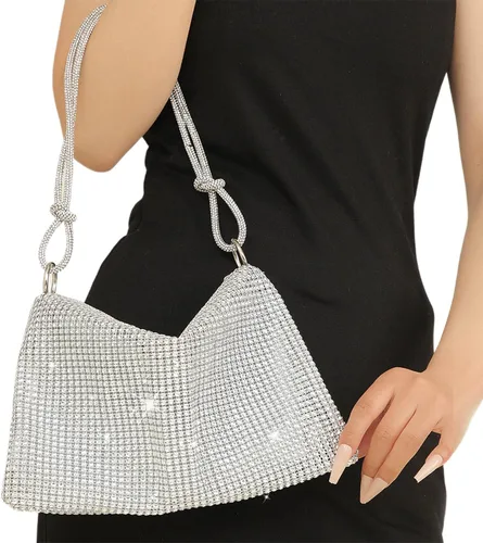Miniatura 5 de Bolso de mano con diamantes de imitación para mujer, bolso de mano formal, brillante, fiesta, boda, cóctel, baile de graduación