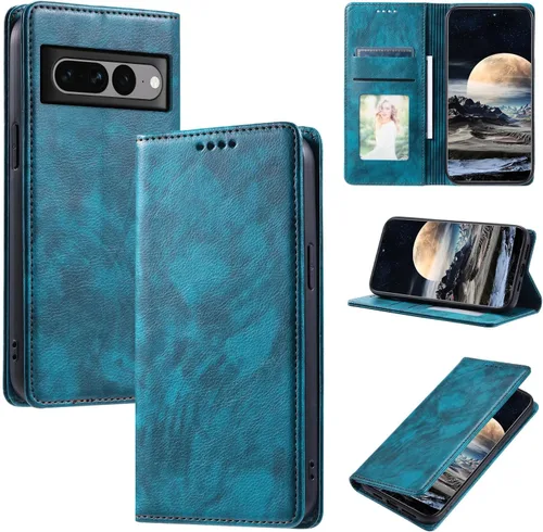 Miniatura 100 de Funda de cuero compatible con Google Pixel 7, compatible con Google Pixel 7 5G GVU6C GQML3 Flip Folio PU Funda de cuero negro