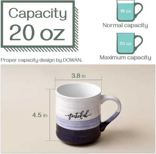 Miniatura 3 de DOWAN Tazas de café de 20 oz, tazas grandes con las palabras Bendito Agradecido, taza de café de porcelana, regalos de agradecimiento para mamá