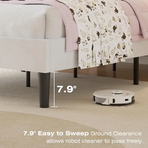 Miniatura 7 de VECELO - Base de cama tamaño individual con cabecera tapizada, plataforma con soporte de listones de madera de alta resistencia, no necesita somier