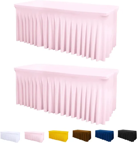 Miniatura 10 de Mantel de una pieza y falda para mesas rectangulares, mantel ajustable de elastano de 6 pies con falda de volantes para bodas, banquetes, baby Negro