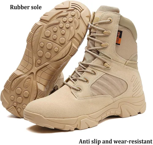 Miniatura 6 de Botas tácticas para hombre, botas de combate de 8 pulgadas, botas de trabajo para hombres, duraderas con cremallera lateral, botas militares