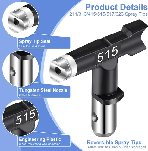Miniatura 4 de Pistola pulverizadora de pintura sin aire, kit de 14 piezas con 6 puntas de pulverización reversibles, 6 filtros y asiento de boquilla para máquina