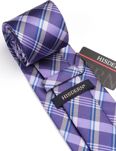 Miniatura 267 de HISDERN Conjunto de corbata a cuadros a cuadros pañuelo tejido clásico formal para hombre corbata y bolsillo cuadrado