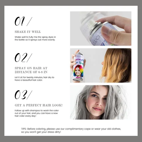 Miniatura 7 de Spray de color gris temporal para el cabello, color plateado, tinte para el cabello de 1 día para niños, mujeres y hombres, color de cera gris