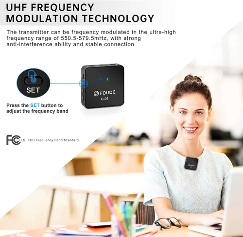 Miniatura 3 de FDUCE UHF - Sistema de micrófono inalámbrico Lavalier para teléfono y cámara, mini micrófono de condensador portátil con clip, micrófono de solapa