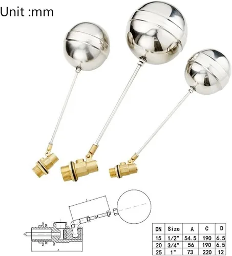 Miniatura 2 de Válvula de bola flotante de latón para tanque de agua fría y caliente, válvula de control de nivel de líquido ajustable de 1/2 pulgada y 3/4