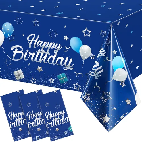 Miniatura 10 de Tegeme Suministros de Fiesta Azul Marino Manteles de Feliz Cumpleaños con Estrellas Confeti Estrellado Cubiertas de Mesa para Niños Niñas Baby Azul