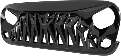 Miniatura 3 de JK Parrilla frontal de tiburón negro brillante compatible con Jeep Wrangler Rubicon Sahara Sport 2007-2018, ABS