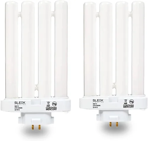 Bombilla base T5 CFL de 4 pines GX10q-4 de 27 W, 6500 K, 1450 lm, fluorescente compacta, luz blanca diurna (paquete de 2)