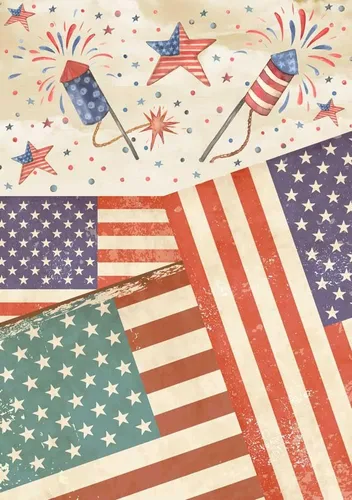 Papel de arroz para Decoupage A4 American Holidays, Acción de Gracias, Halloween, 4 de julio (banderas estadounidenses del 4 de julio, 2 hojas)