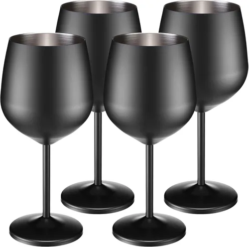 Miniatura 8 de Zopeal Juego de 2 copas de vino de acero inoxidable de 18 onzas, copas de vino irrompibles de metal para acampar al aire libre, viajes, picnic, Negro