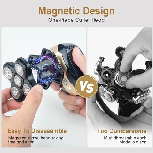 Miniatura 6 de Telfun Afeitadora desmontable del pelo de la cabeza y del cuerpo, maquinilla de afeitar eléctrica magnética para el afeitado rápido Azul