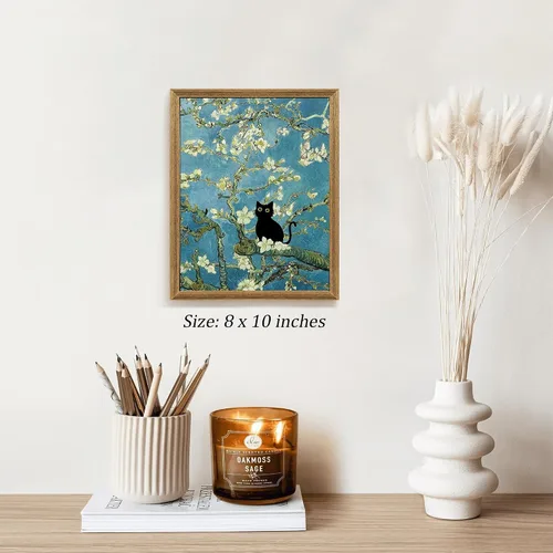 Miniatura 5 de Fantasy Artists Van Gogh - Lienzo decorativo para pared, diseño de gato negro con diseño de almendra y diseño de gato negro, pósteres de pintura al