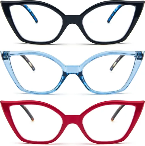 Miniatura 12 de DXYXYO Gafas de lectura de ojo de gato para mujer, paquete de 3 unidades, anti luz azul, para lectura de computadora, estilo retro con bisagra