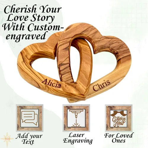 Miniatura 9 de Regalos Personalizados, Corazones de Madera de Oliva, Regalo Personalizado para el Día de San Valentín, Juntos para Siempre, Único y Lindo