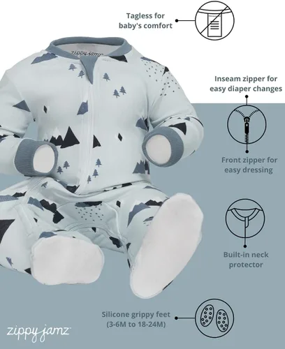 Miniatura 23 de ZippyJamz - Pijama orgánica para bebé con pies y cremallera para cambiar pañales fácil y rápido