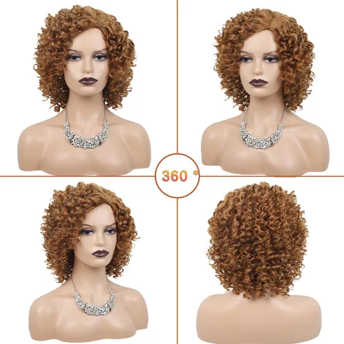 Miniatura 5 de XIUFAXIRUSI XIUFAXIRUSI Pelucas afro rizadas para mujeres negras, pelucas cortas rubias rizadas con parte lateral, peluca de pelo sintético completo