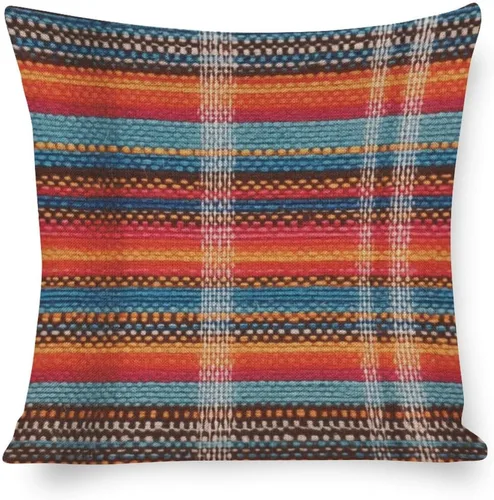 Miniatura 11 de Fundas de almohada bohemias a rayas, estilo bohemio, mexicano, retro, multicolor, funda de cojín para sofá, 16 x 16 pulgadas, fundas de almohada