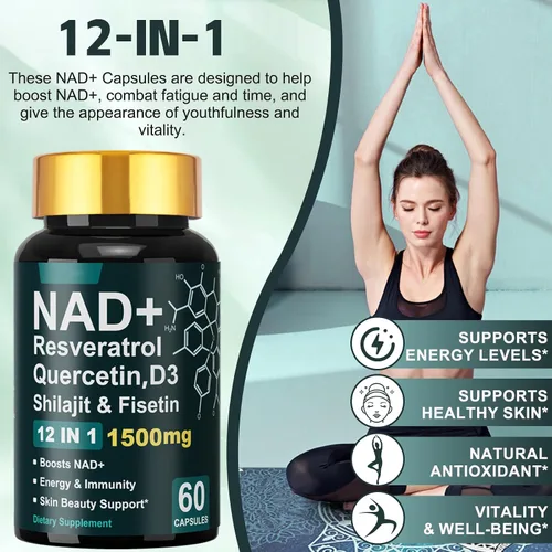 Miniatura 3 de Suplemento NAD de 1500 mg con resveratrol vitamina D3 quercetina y fisetina, suplementos NAD+ para mujeres y hombres que apoyan la energía, la salud