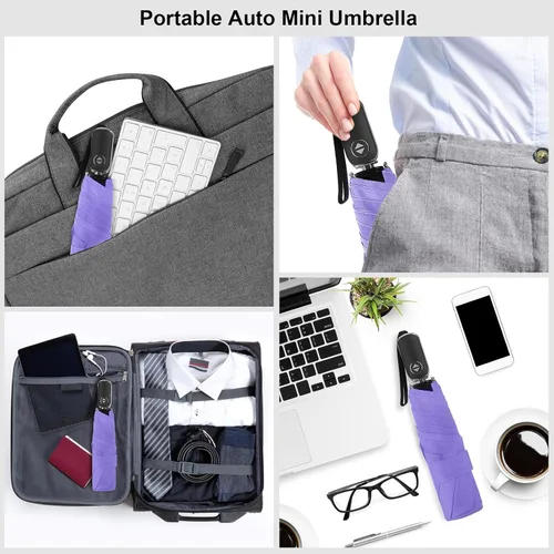 Miniatura 59 de LEAGERA Paraguas de viaje compacto para bolso, mango plano, impermeable para lluvia ligera