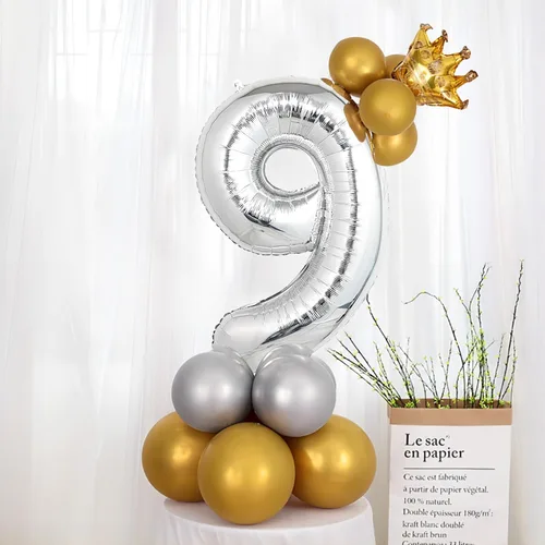 Miniatura 5 de Globos de números plateados de 40 pulgadas, globos de números de papel de aluminio Mylar con helio para cumpleaños, globo número 9 para fiestas