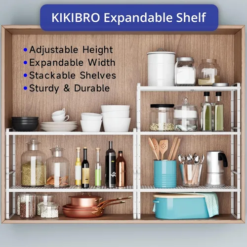 Miniatura 7 de Organizador de estantes de cocina expandibles, organizador de gabinete de cocina, organizador de estante para encimera, despensa, estante de Blanco