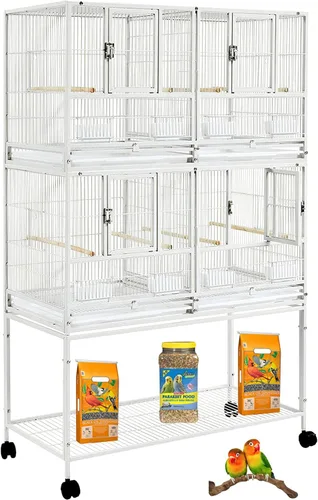 Miniatura 14 de Jaula Doble Apilable con Centro Dividido, Puertas de Caja de Anidación Lateral para Criador de Aves de Vuelo, Jaula Doble Rodante para Aviarios