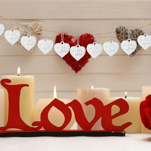 Miniatura 2 de BBTO Juego de 21 adornos de cristal en forma de corazón para el día de San Valentín, adorno colgante hilado en forma de corazón de cristal, regalo