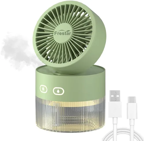 Ventilador de refrigeración personal y humidificador de aire pequeño de 11.8 fl oz con luz nocturna LED, carga USB de escritorio 3 en 1 para oficina