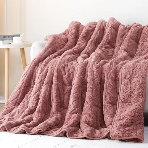 Cottonblue Manta con peso de jacquard de 15 libras para adultos, tamaño individual, manta de forro polar sherpa ultrasuave para relajarse y dormir,