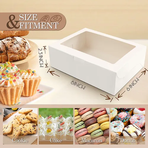 Miniatura 2 de KPOSIYA 65 PCS Cajas para Galletas de 8x6x2.5 Pulgadas con Ventana, Cajas Blancas de Panadería, Cajas de Repostería para Regalar, Golosinas, Blanco