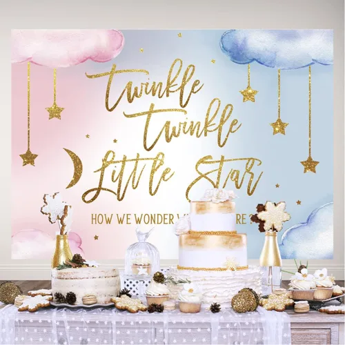 Miniatura 5 de Lofaris Twinkle Twinkle Little Star - Telón de fondo para revelación de género para niño o niña, rosa o azul, con texto en inglés «How We Wonder