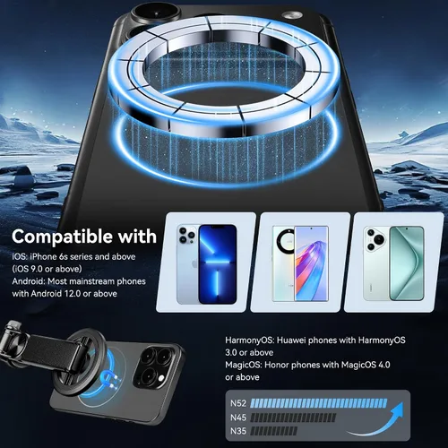 Miniatura 3 de Trípode magnético multifuncional 4 en 1, palo selfie portátil para iPhone y Android con control remoto desmontable y anillo de metal, trípode