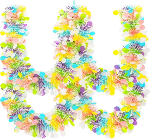 Miniatura 10 de Guirnalda de oropel de Pascua de 33 pies con diseño de huevo de Pascua metálico con confeti, guirnalda colgante de primavera, decoración para árbol