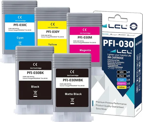 LCL Cartucho de tinta de pigmento de repuesto compatible para Canon PFI030 PFI-030 PFI-030MBK PFI-030BK PFI-030C PFI-030M PFI-030Y para impresora