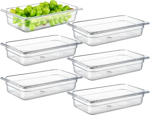 Miniatura 18 de CURTA Paquete de 6 bandejas de comida NSF, tamaño medio de 2 1/2 pulgadas de profundidad, plástico de policarbonato comercial transparente apto